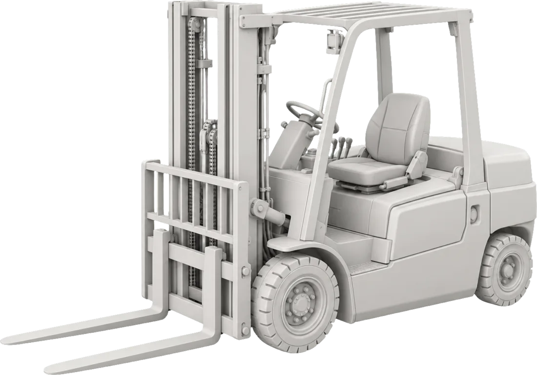 Un carrello elevatore con le forche abbassate